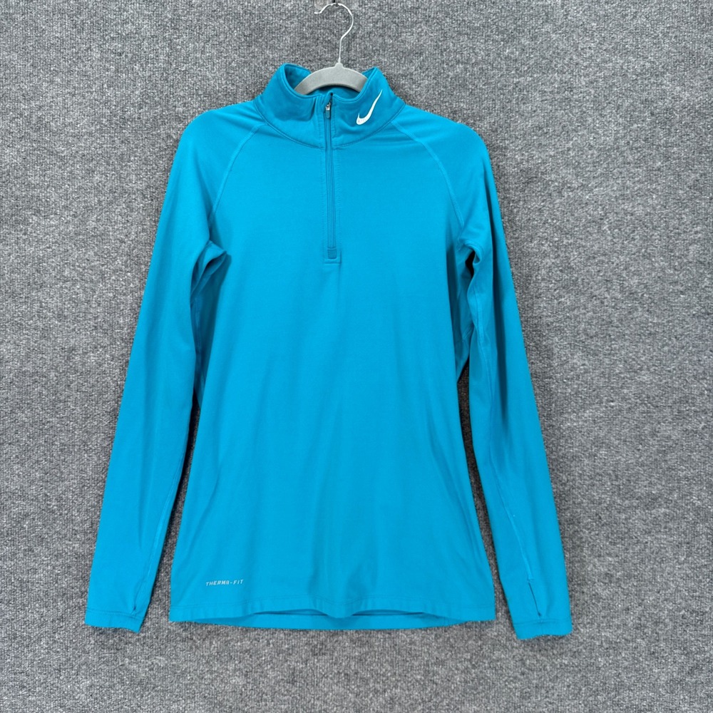 Nike Pro Combat Shirt Pullover Womens Medium Blue Therma-FIT 1/4 Zip Pullover